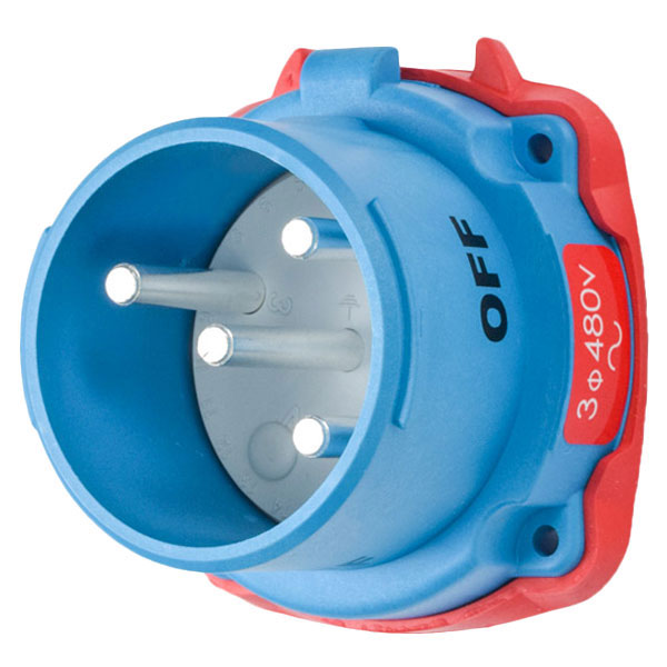33-18043-4X-A155 - DS20 INLET POLY BLUE SIZE 2 TYPE 4X 3P+G 20A 480 VAC 60 Hz NO AUX TYPE 4X WATERTIGHTNESS WITH NO LOCKOUT HOLE